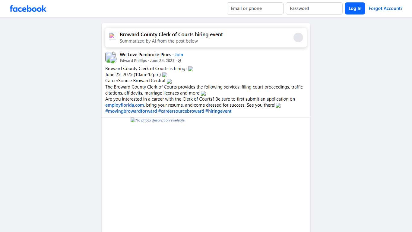 We Love Pembroke Pines Broward County Clerk of Courts is hiring Facebook